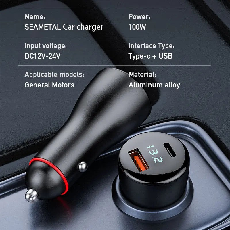 P5C Type-C+USB Dual Port Digital Display PD 65W Fast Charger for 12V-24V Cars P5C Type-C+USB Dual Port Digital Display PD 65W Fast Charger for 12V-24V Cars